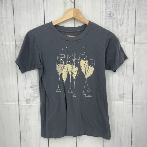 J. Crew XS Womens Gray Champagne Bubbly Rhinestone Tee Shirt T-Shirt Fitted - Picture 1 of 7